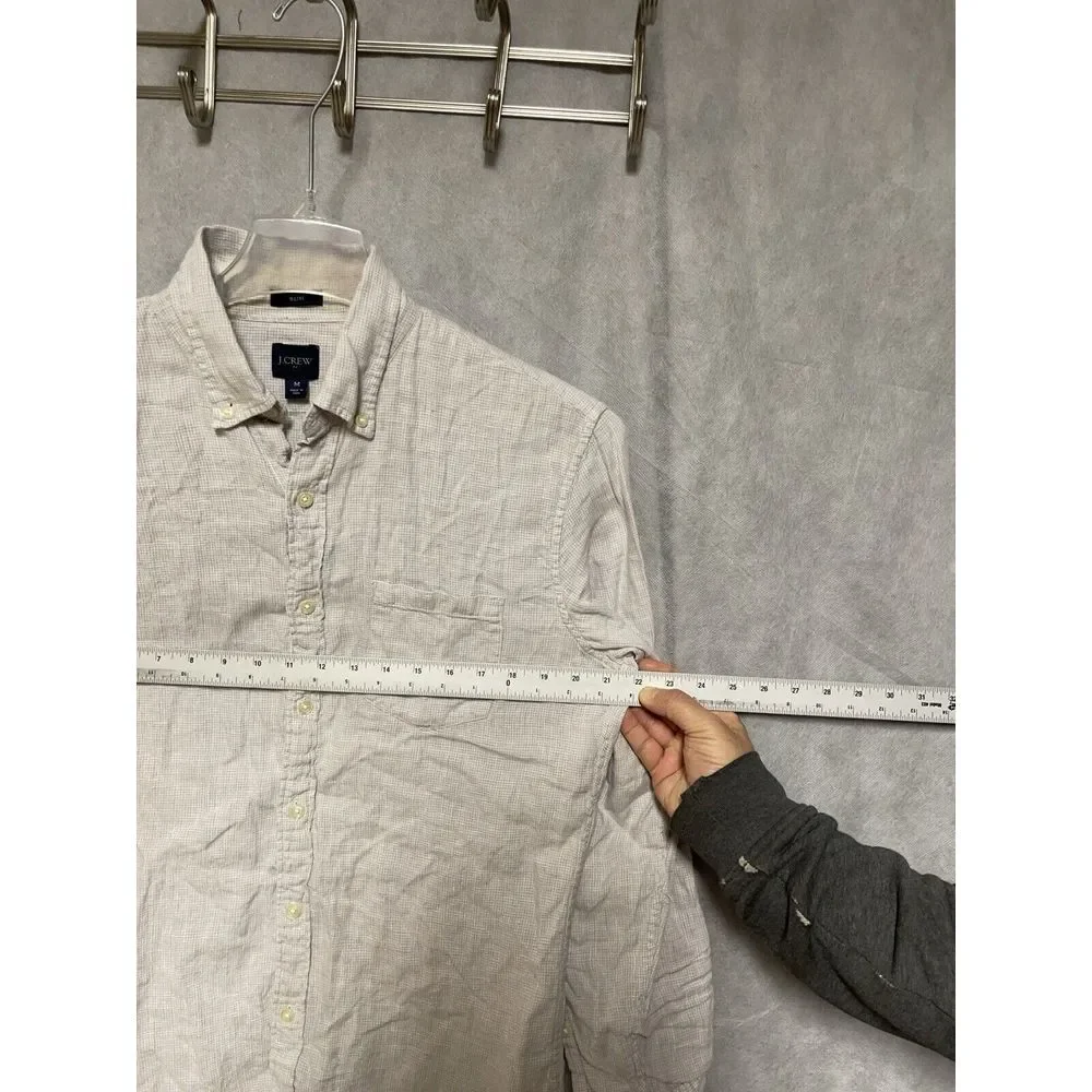 J Crew Shirt Men M Gray‎ Micro Check Slim Linen Button Up Hybrid Casual Academia